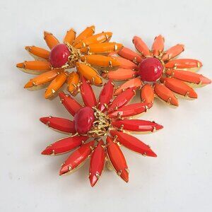 Rare Weiss goldtone filigree daisy flower brooch red orange yellow 3D large huge